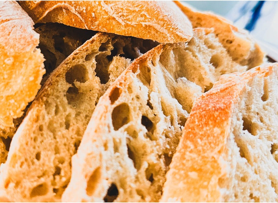 Slices of sourdough showing the crumb